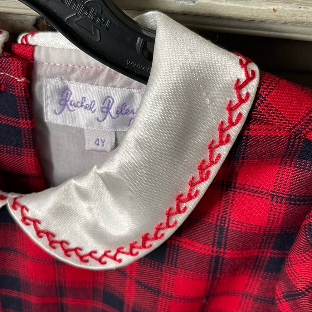Rachel Riley Girls Gingerbread Tartan Puff Sleeve Smocked Holiday Dress, Red - Picture 9 of 15